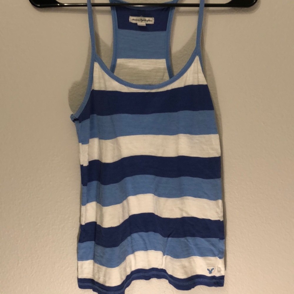Blue and a White Stripped Tank Top